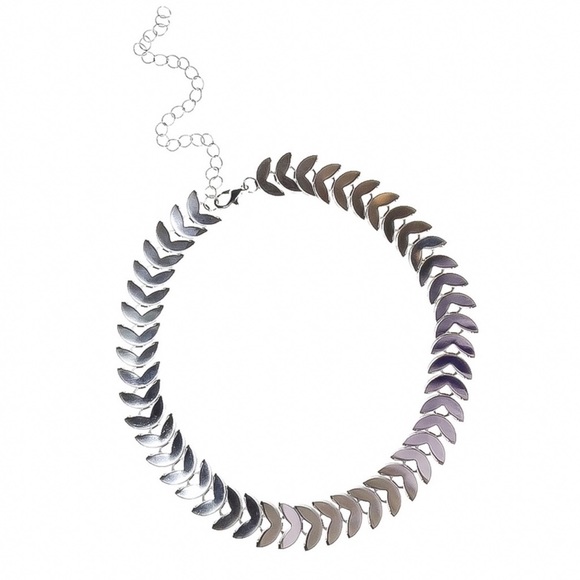 CLEARANCE!  Silver Fishbone Choker Necklace - Picture 2 of 7